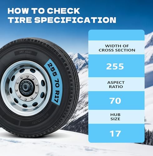 K-Musculo Snow Chains for Car Tires, Portable Reusable Universal Emergency Tire Traction Chain for Passenger Car, Auto Fixing 1 Min Quick Fit Easy Installation, Pickup Trucks and SUV Set of 2 (HYR-B)