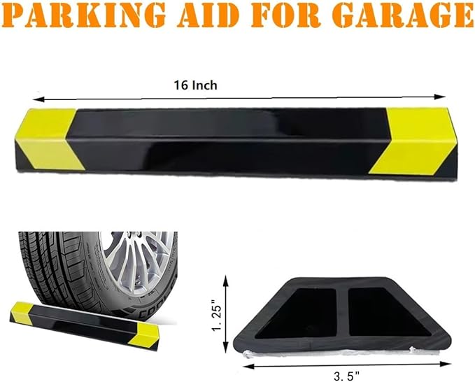 16" Heavy Duty Parking Aid for Garage, Car Parking Stopper for Garage 1 Pack, Parking Aids Protects Car, Parking Stopper Easy to Install (1 Pack 16" L x 1.25H)