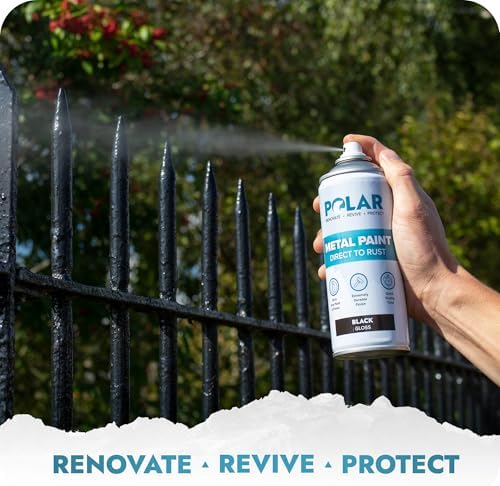 Polar Satin Black Direct to Rust Spray Paint - 6 x 13.5fl oz - Protect and Stop Rust & Corrosion - Primer, Undercoat, Topcoat - Quick Dry Formula - Ideal for Metal, Wood, Plastic and Ceramic Surfaces