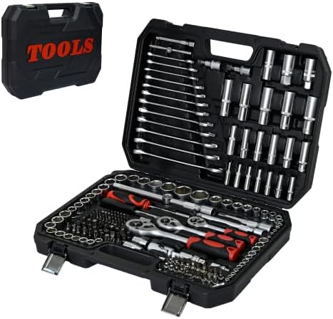 216 Piece Mechanics Tool Set, Heavy Duty Socket and Ratchet Wrench Toolbox Combo Kit, 1/4", 3/8" & 1/2" Drive Hand Tools for Auto Repair and Home Maintenance, Gifts for Men，Black