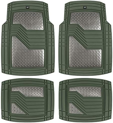 Cat® DiamondShield Rubber Floor Mats for Cars Trucks SUV, All Weather Protection, Front and Rear Car Mats with Heel Pad & Anti-Slip Backing, Universal Trim-to-Fit Rubber Floor Mats for Car, Green