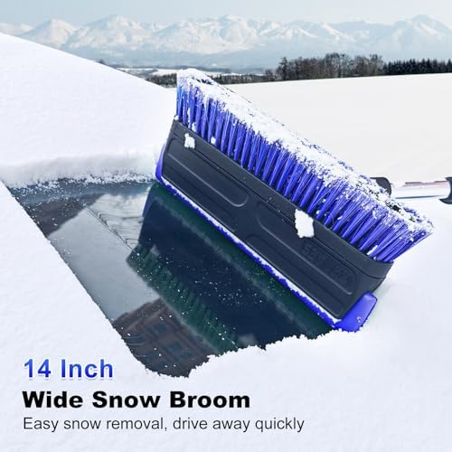 SEAAES 56 Inch Long Snow Brush Scraper and Snow Broom for Truck - Blue