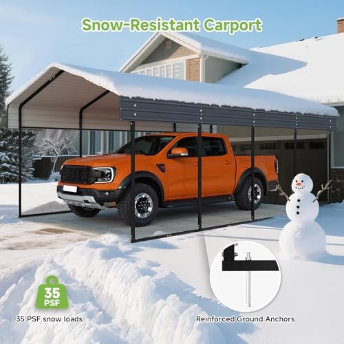 Real Relax 12'x20' Heavy Duty Metal Carport, Grey