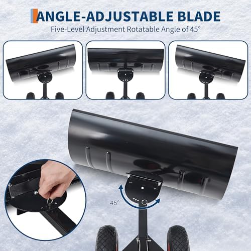 Garvee 30in W x 17in H Snow Shovel with Ergonomic Handle for Driveway, Heavy Duty Push Snow Plow Shovel with Large Adjustable Handle, Angled Blade and Wheels, Snow Removal for Driveway, Courtyard