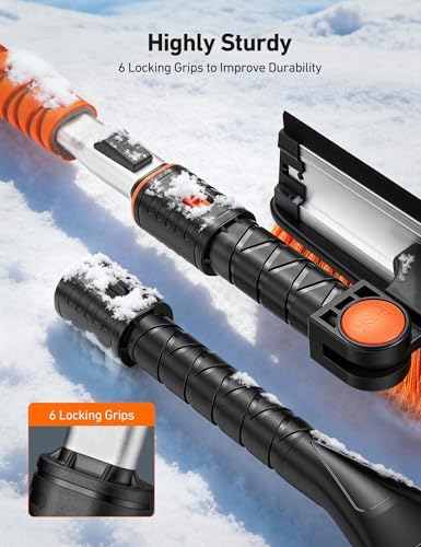 AstroAI 46" Extendable 3-in-1 Snow Brush & Ice Scrapers for Car Windshield