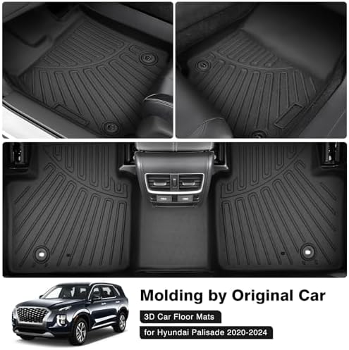 Powerty Floor Mats for 2020-2024 2025 Hyundai Palisade All Weather 3D TPE Anti-Slip Car Liners for 1st & 2nd & 3rd Row Accessories