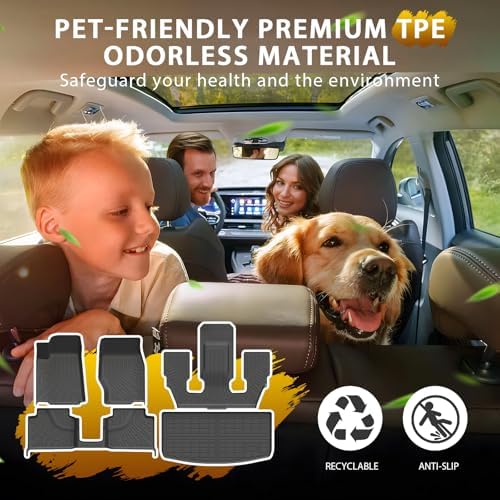 Powerty Floor Mats Cargo Liner for Jeep Grand Cherokee L 2021-2027(6-Seater w/o 2nd Row Center Armrest Only) All Weather 3D TPE Anti-Slip Car Protection, 1st & 2nd Row Set with Cargo Mat Accessories