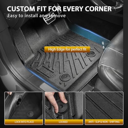 Powerty Floor Mats Cargo Liner for Ford Fusion Gas S/SE/Titanium Model 2013-2016(Not for Hybrid) All Weather 3D TPE Anti-Slip Car Protection, 1st & 2nd Row Set with Rear Cargo Mat Accessories