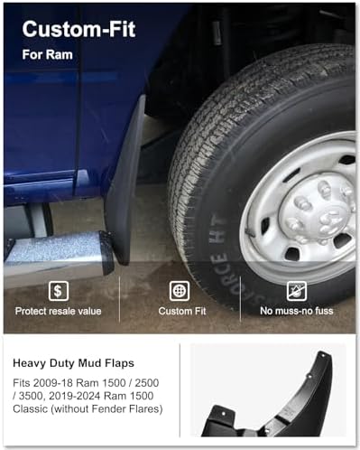 Kiwi Master No Drill Mud Flaps for 2009-2018 Ram 1500/2500/3500 w/o Fender