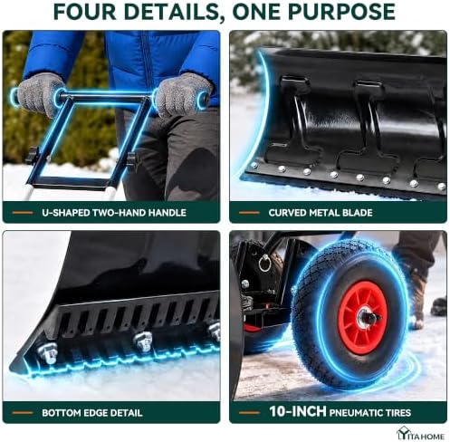YITAHOME 36" Snow Shovel with Wheels, Heavy Duty Snow Pusher
