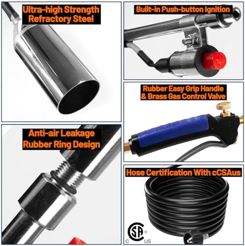Propane Torch Weed Burner Kit,High Output,Heavy Duty Blow Torch Flamethrower with 10FT Hose for Weeding,Roof Asphalt,lce Snow,Road Marking,Charcoal