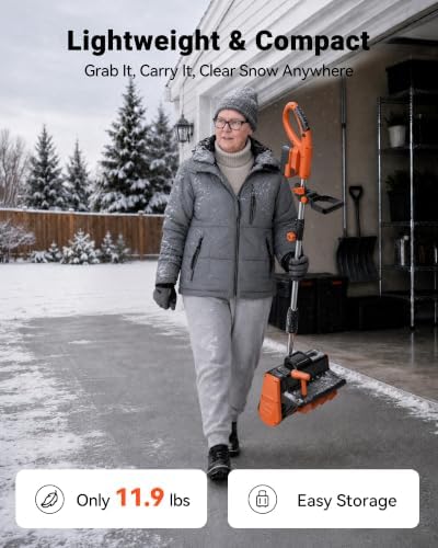VOLTASK 24V 13-Inch Electric Snow Shovel with Brushless Motor, Orange
