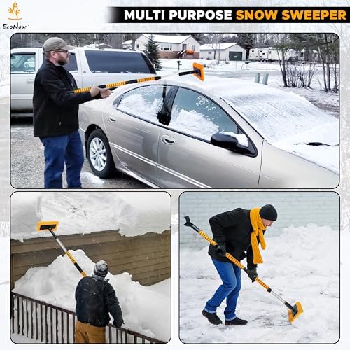 EcoNour 62" Extendable Snow Broom with Ice Scraper Dual-Function Head
