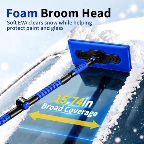 59" Snow Broom & Ice Scraper for Car, EVA Foam Head Snow Remover