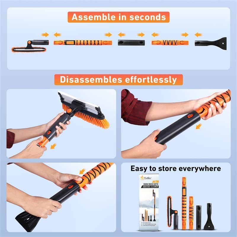 EcoNour 49" Extendable Squeegee Snow Brush and Ice Scraper for Windshield