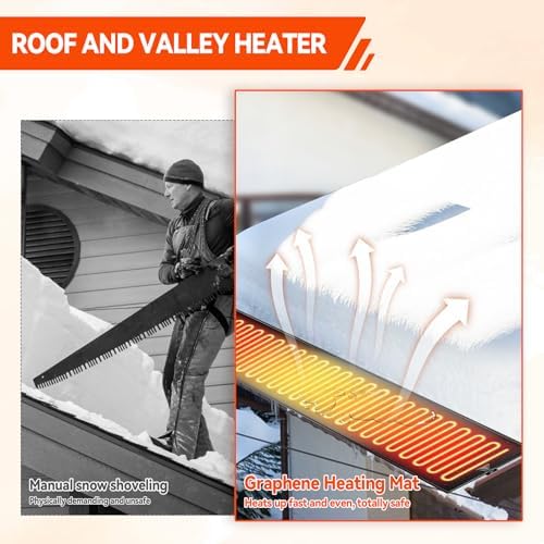 Heated Snow Melting Mat, 118.2inch*14inch Snow and Ice Melting Mats Roof and Valley Heater Ice Dam Prevention Heated Outdoor Pad Non-Slip Rubber Heated Mats for Walkways Winter Snow Removal