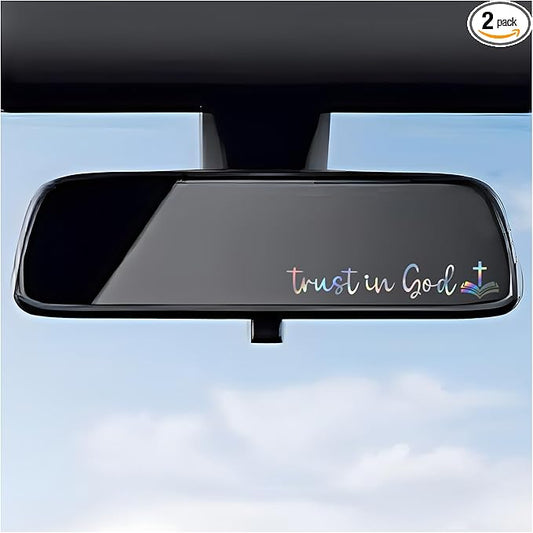 DXNQ 2 PCS Trust in God Rearview Mirror Decals, Automotive Vinyl Rear View Mirror Decorative Stickers, Waterproof Trust in God Stickers for Car Truck Laptop, Car Accessories (Colorful,Style 2)