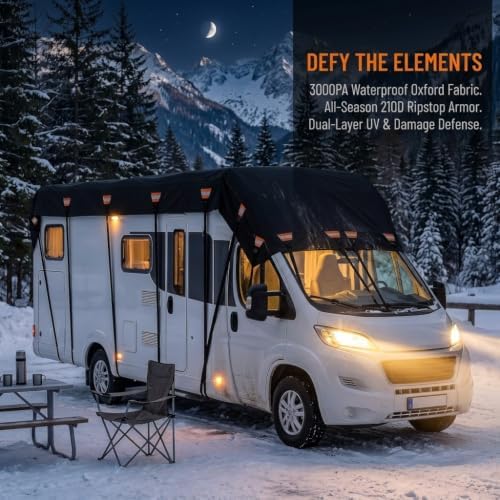 2026 Upgraded Heavy Duty RV Roof Cover,3000PA Waterproof Camper Top Cover with 16 Adjustable Buckles & 16 Reflective Reinforcement,16ft to 44ft for Travel Trailer Pop-Up Camper