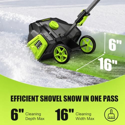Litekon 40V Brushless Cordless Snow Shovel, 16-Inch Electric Snow Blower with 2X 4.0Ah Batteries & Charger, Battery-Powered Snow Removal with 30FT Throw Distance for Patio, Deck, Driveway,Green