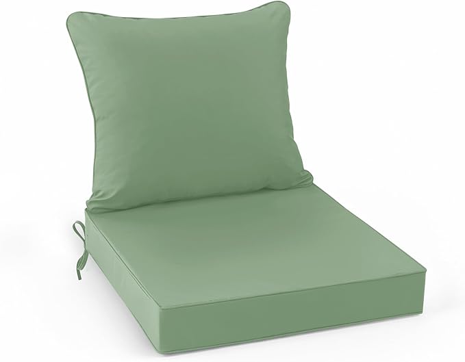 Summsun Outdoor Cushions for Patio Furniture, Double-Sided Waterproof Backrest and Deep Seat Cushion Set with Removable Cover, 22 x 22 Inch, Sage Green, 1 Set