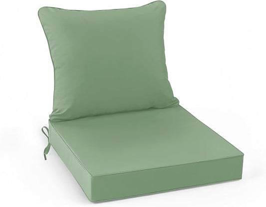 Summsun Outdoor Cushions for Patio Furniture, Double-Sided Waterproof Backrest and Deep Seat Cushion Set with Removable Cover, 22 x 22 Inch, Sage Green, 1 Set