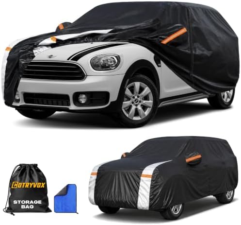 Multi-Layers Car Cover Custom Fit for Mini Countryman 2015-2026 100% Waterproof All Weather Automobiles, Heavy Duty Full Exterior Car Covers for Rain Sun UV Protection with Door Zipper.