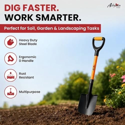 Ashman Heavy-Duty Digging Shovel (1 Pack) 41-Inch with Trenching Blade and Comfortable Handle - Ideal for Garden, Landscaping, Construction, and Masonry - Perfect for Digging Soil, Dirt, and Gravel.