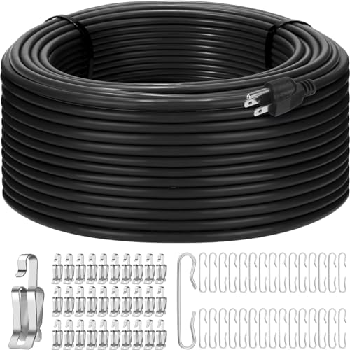 Retisee 200 ft Roof Snow Deicing Cable Kit 5 Watts Per Foot Deicing Heating Cable Plug in Heat Tape for Roof and Gutters with Mounting Buckle, 110V