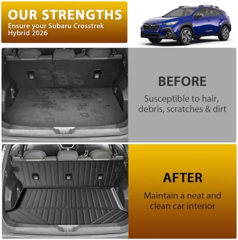 Powerty Floor Mats Fit for Crosstrek Hybrid 2026 2027, All Weather 3D TPE Anti-Slip Trunk Cargo Liner Seat Back Covers Protectors Full Set Car Accessories