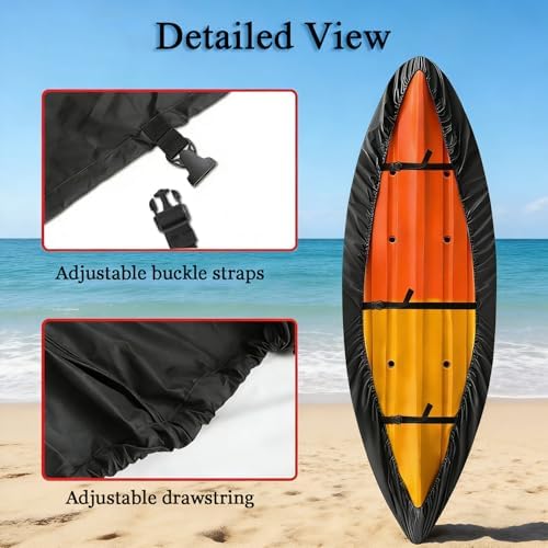 Kayak Cover for Lifetime Yukon Angler 116 Fishing 2020–2026, with Adjustable Drawstring and Buckle, for Outdoor Storage and Roof Rack Transport, Easy to Secure and Remove,A Black