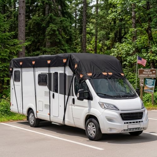 2026 Upgraded Heavy Duty RV Roof Cover,3000PA Waterproof Camper Top Cover with 16 Adjustable Buckles & 16 Reflective Reinforcement,16ft to 44ft for Travel Trailer Pop-Up Camper