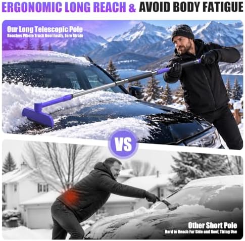 62" Long 3‑in‑1 Car Snow Brush, Ice Scraper With Squeegee for Truck SUV Car