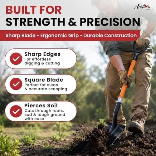 Ashman Heavy-Duty Digging Shovel (2 Pack) with Trenching Blade and 41-Inch Comfortable Handle - Ideal for Garden, Landscaping, Construction, and Masonry - Perfect for Digging Soil, Dirt, and Gravel.