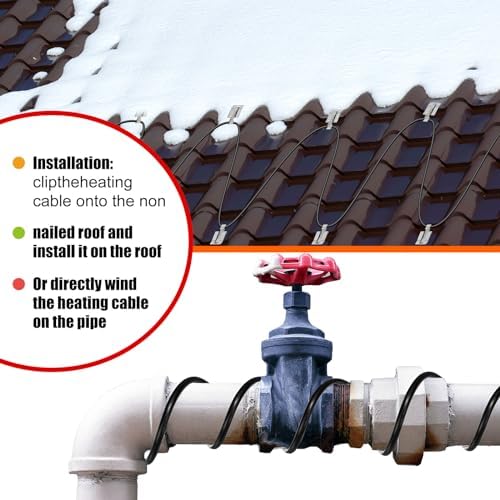 Retisee 200 ft Roof Snow Deicing Cable Kit 5 Watts Per Foot Deicing Heating Cable Plug in Heat Tape for Roof and Gutters with Mounting Buckle, 110V