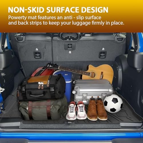 Powerty Floor Mats Cargo Liner for Jeep Wrangler JL Gas 2018-2026 2027 Unlimited 4-Door with Subwoofer (Non JK or 4XE) All Weather 3D TPE Anti-Slip Car Protection, 1st & 2nd Row Set Accessories