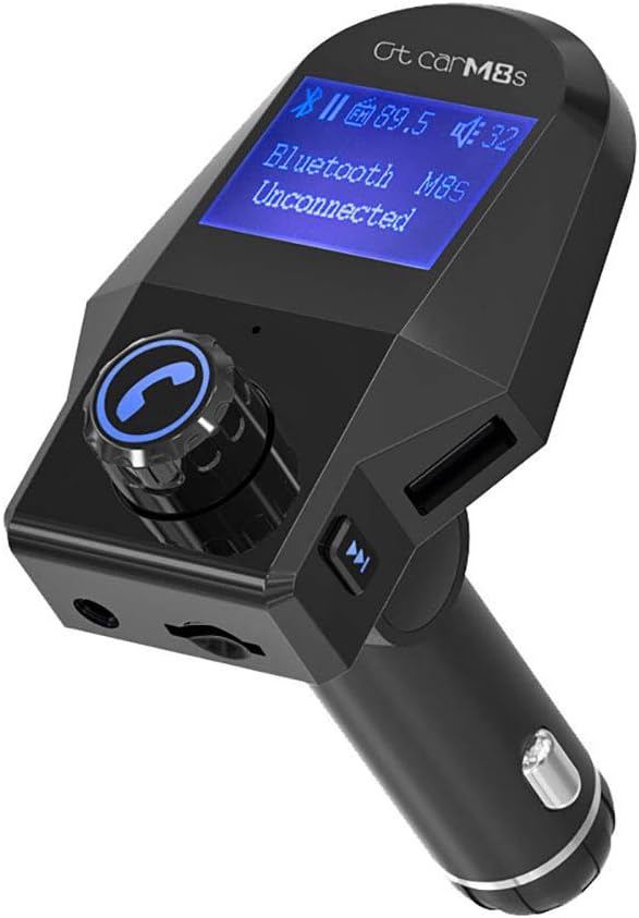 Bluetooth FM Transmitter for Car, Wireless Bluetooth In-Car Radio Adapter with Handsfree Calling, 2 USB Ports, 1.44" LED Display, Supports TF Card/U-Disk, 3.5mm Aux Output