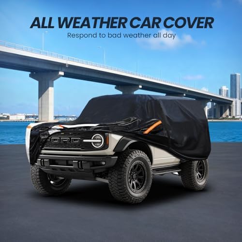 Multi-Layer Car Cover Custom Fit for Ford Bronco 2 Door/Ford Bronco Sport(2020-2026), 100% Waterproof All Weather for Automobiles, Heavy Duty Car Covers for Rain Sun UV Protection with Door Zipper