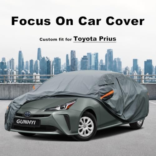 GUNHYI Premium Car Cover Custom Fit Toyota Prius(2010-2022), 16 Layers Heavy Duty Car Cover Waterproof All Weather with Zipper Door for Sun Rain Snow Dust Uv Protection