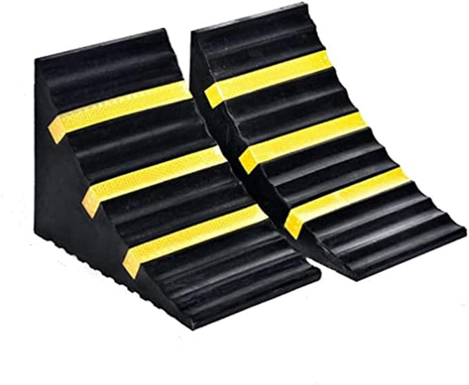2 Pack Heavy Duty Large Solid Rubber Wheel Chocks for Travel Trailer Hauler Truck Fire Truck Commercial Vehicle RV with Reflective Tapes 13.4" x 6" x 7.3" Black and Yellow
