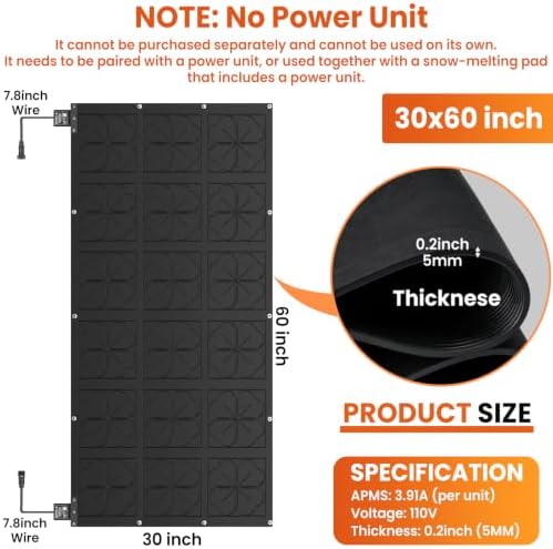 1PC 30x60in Snow Melting Mat Outdoor, Heated Walkway Mat (No Power Unit)