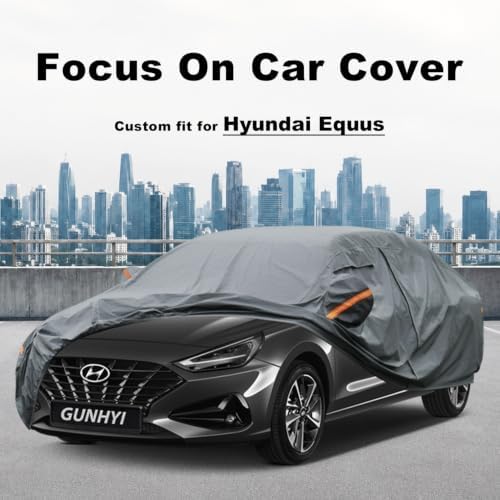 GUNHYI Premium Car Cover Custom Fit Hyundai Equus, 16 Layers Heavy Duty Car Cover Waterproof All Weather with Zipper Door for Sun Rain Snow Dust Uv Protection