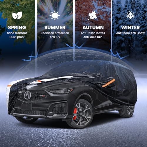 Multi-Layer Car Cover Custom Fit for Acura MDX(2007-2026), 100% Waterproof All Weather for Automobiles, Gift with Towel, Heavy Duty Car Covers for Rain Sun UV Protection with Door Zipper