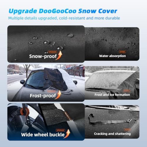 DooGooCoo [Upgraded] Car Windshield Cover for Ice and Snow [700D Waterproof Fabric]-Windshield Snow Cover for Winter Snow & Frost, Suitable for Car, MPV, Large SUV and Truck