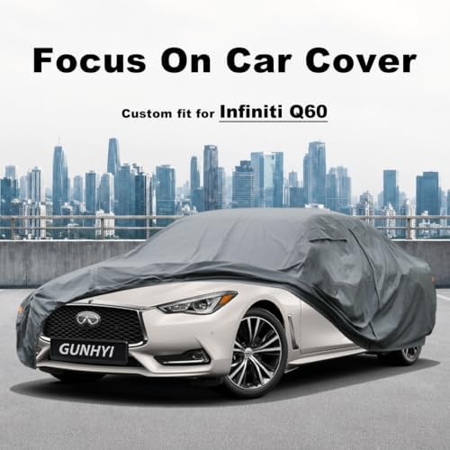 GUNHYI Premium Car Cover Custom Fit Infiniti Q60, 16 Layers Heavy Duty Car Cover Waterproof All Weather with Zipper Door for Sun Rain Snow Dust Uv Protection