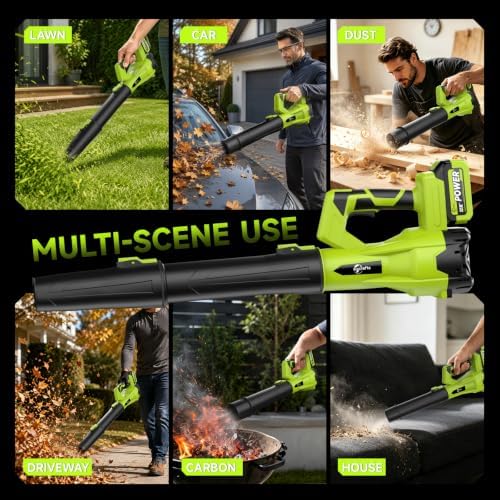 Leaf Blower Cordless with 4.0Ah Battery and Charger, 420CFM Electric Blower with 6-Speed, 21V Lightweight Handheld for Lawn Yard Patio Leaves Dust Snow