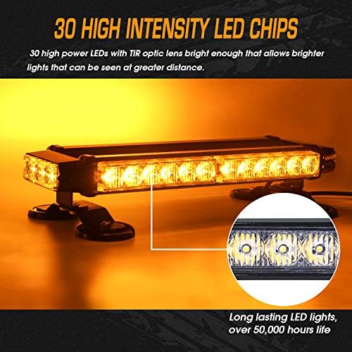 LINKITOM LED Strobe Flashing Light Bar with Magnetic Base, Amber