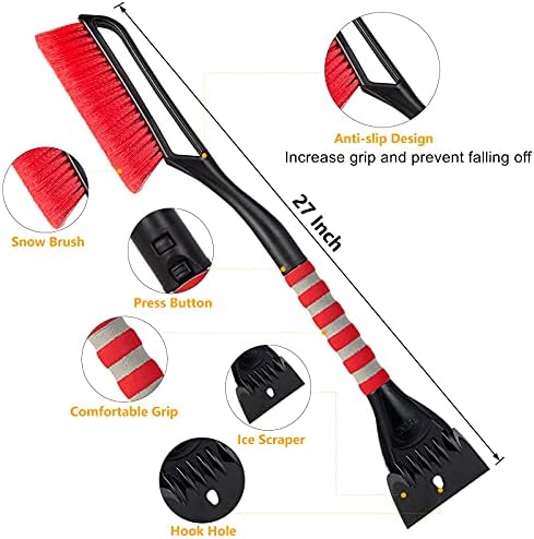 FOVAL 27" Snow Brush with Wider Ice Scraper (4.73" Width)(2 Pack), Snow Removal Car Brush with Comfortable Foam Grip for Cars, Trucks, SUVs, Windshield (Heavy Duty ABS, PVC Brush)