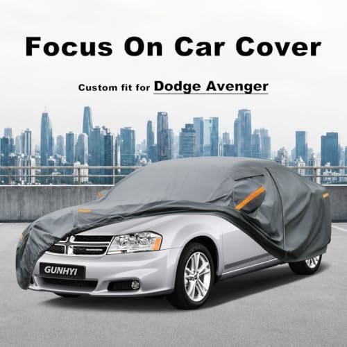 GUNHYI Premium Car Cover Custom Fit Dodge Avenger, 16 Layers Heavy Duty Car Cover Waterproof All Weather with Zipper Door for Sun Rain Snow Dust Uv Protection