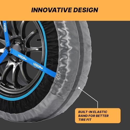 Snow Socks for Tires, Elastic Tire Socks for Passenger Cars, Sedan, SUVs, Alternative for Tire Snow Chain, Snow Traction Device, Winter Emergency Accessory, Set of 2 (HPM-90)