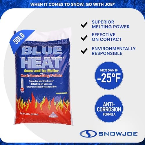 Blue Heat Snow & Ice Melter, Heat-Generating Pellets, Non-Staining Melt, 50 Lb Bag - Pet-Friendly Ice Remover for Driveway, Concrete, Sidewalk, and Outdoor Spaces